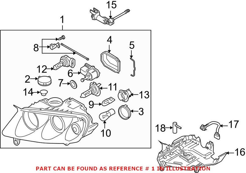 VW Headlight Assembly - Passenger Side (Halogen) 7L6941018BK